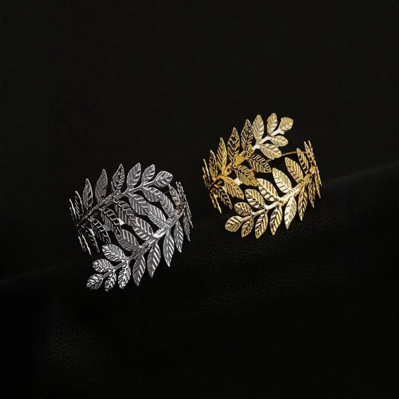 Trendy Leaf Arm Bracelet Roman Bridal Jewelry Metal Bracelet Adjustable Open Design Trendy Exaggerated Jewelry