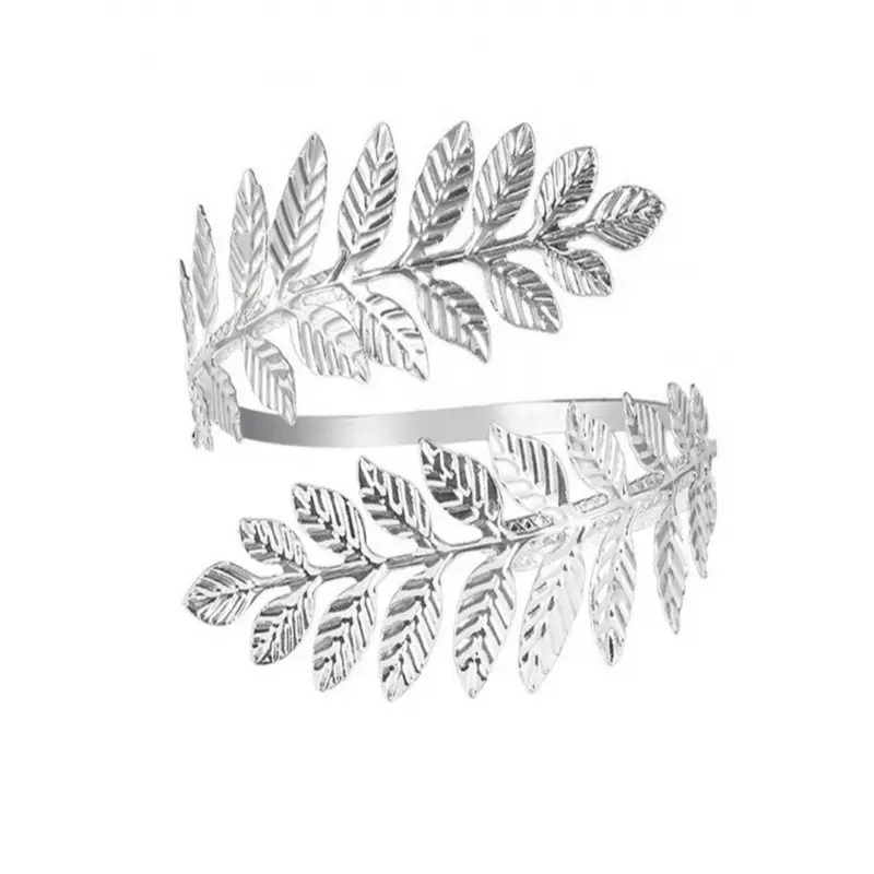 Trendy Leaf Arm Bracelet Roman Bridal Jewelry Metal Bracelet Adjustable Open Design Trendy Exaggerated Jewelry