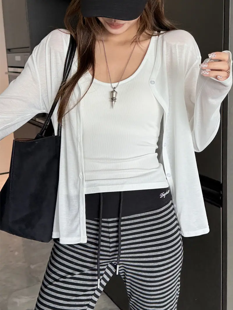 Tencel Lyocell Sun-Protective Knit Cardigan for Women, Summer Long-Sleeve Thin Outerwear, Air Conditioning Shirt, Simple Versatile Jacket