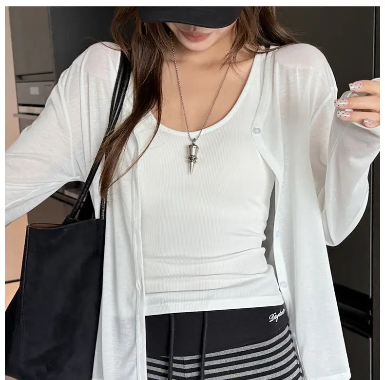 Tencel Lyocell Sun-Protective Knit Cardigan for Women, Summer Long-Sleeve Thin Outerwear, Air Conditioning Shirt, Simple Versatile Jacket — feature 1
