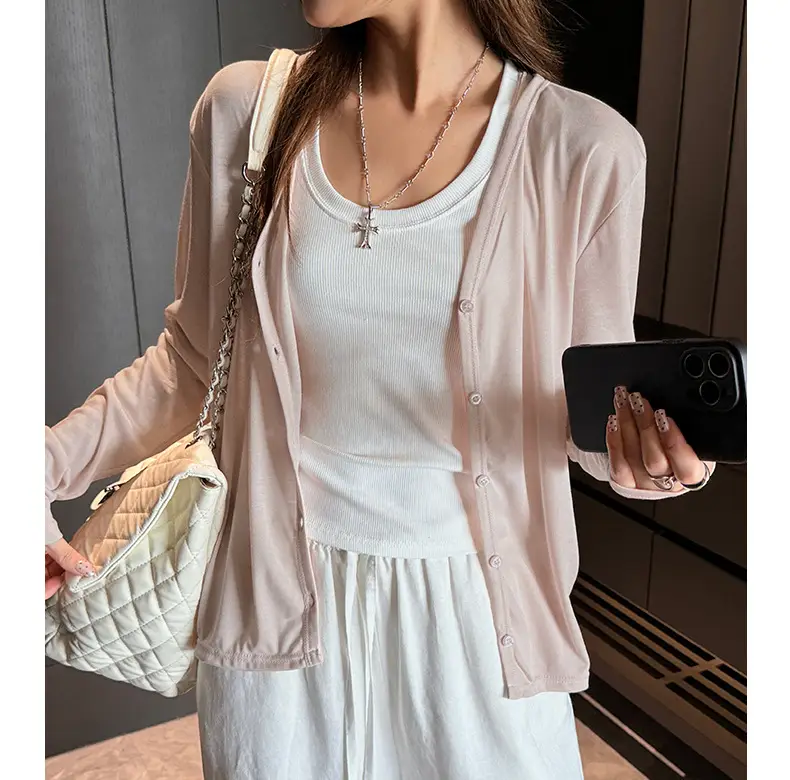 Tencel Lyocell Sun-Protective Knit Cardigan for Women, Summer Long-Sleeve Thin Outerwear, Air Conditioning Shirt, Simple Versatile Jacket — feature 21