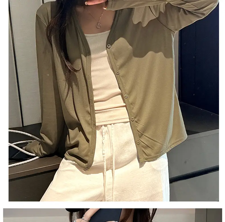 Tencel Lyocell Sun-Protective Knit Cardigan for Women, Summer Long-Sleeve Thin Outerwear, Air Conditioning Shirt, Simple Versatile Jacket — feature 23