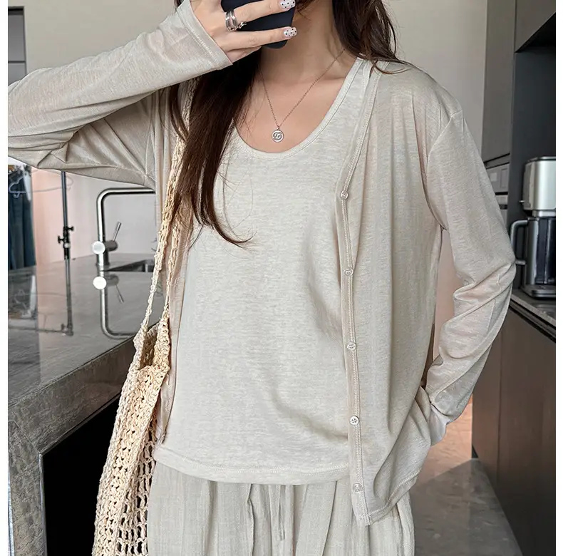 Tencel Lyocell Sun-Protective Knit Cardigan for Women, Summer Long-Sleeve Thin Outerwear, Air Conditioning Shirt, Simple Versatile Jacket — feature 24