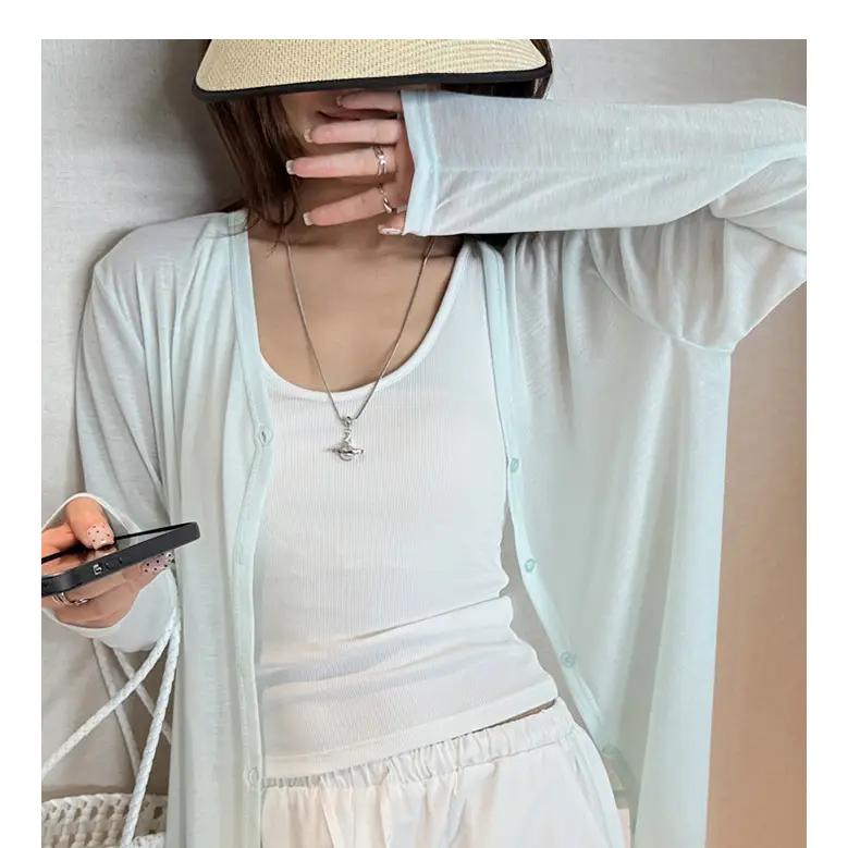 Tencel Lyocell Sun-Protective Knit Cardigan for Women, Summer Long-Sleeve Thin Outerwear, Air Conditioning Shirt, Simple Versatile Jacket — feature 4