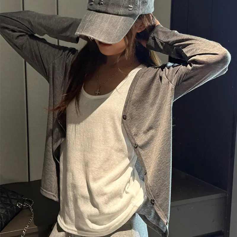 Tencel Lyocell Sun-Protective Knit Cardigan for Women, Summer Long-Sleeve Thin Outerwear, Air Conditioning Shirt, Simple Versatile Jacket