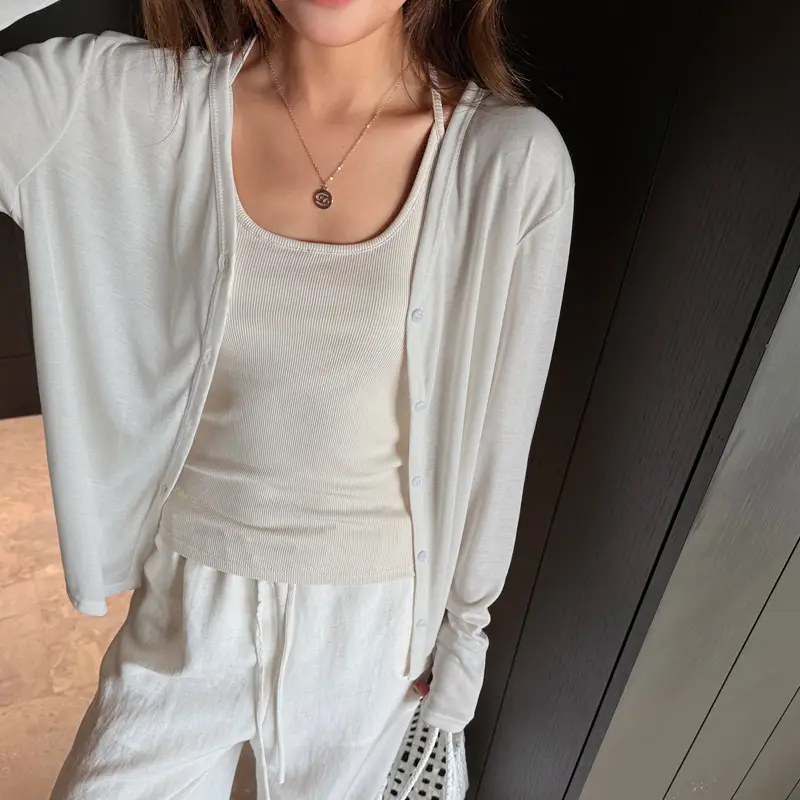 Tencel Lyocell Sun-Protective Knit Cardigan for Women, Summer Long-Sleeve Thin Outerwear, Air Conditioning Shirt, Simple Versatile Jacket