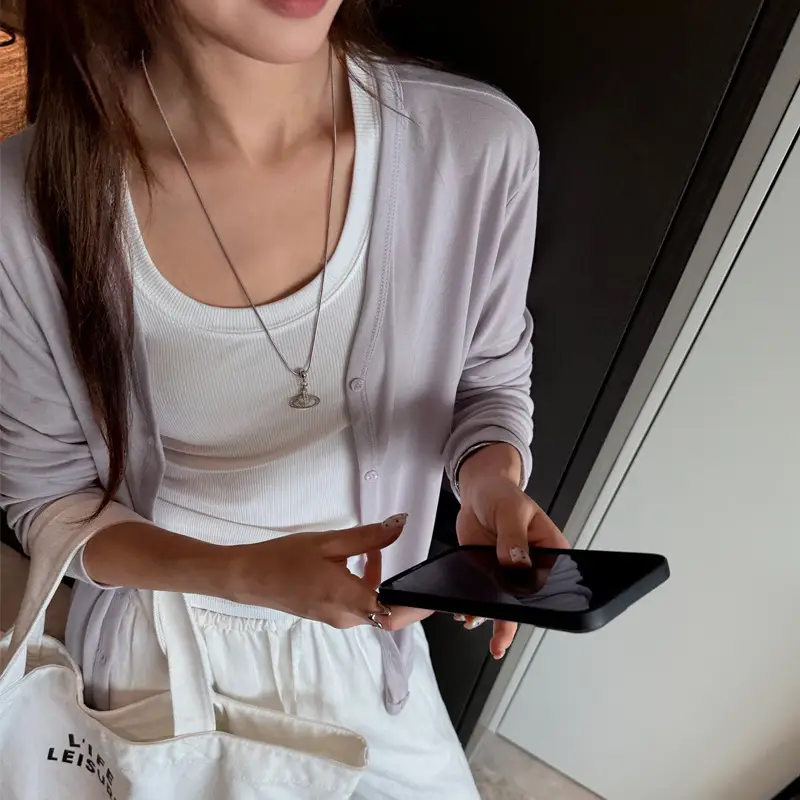Tencel Lyocell Sun-Protective Knit Cardigan for Women, Summer Long-Sleeve Thin Outerwear, Air Conditioning Shirt, Simple Versatile Jacket