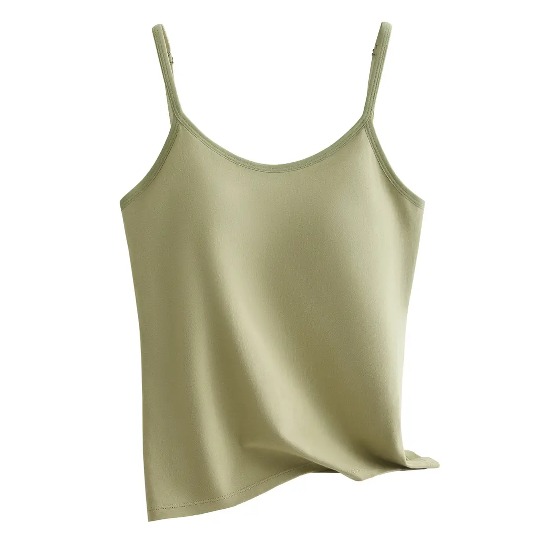 All-In-One Pure Cotton Camisole for Women with Built-In Chest Pads, Adjustable, Plus-Size, Anti-Exposure, Beautiful Back Design, Base Layer Top