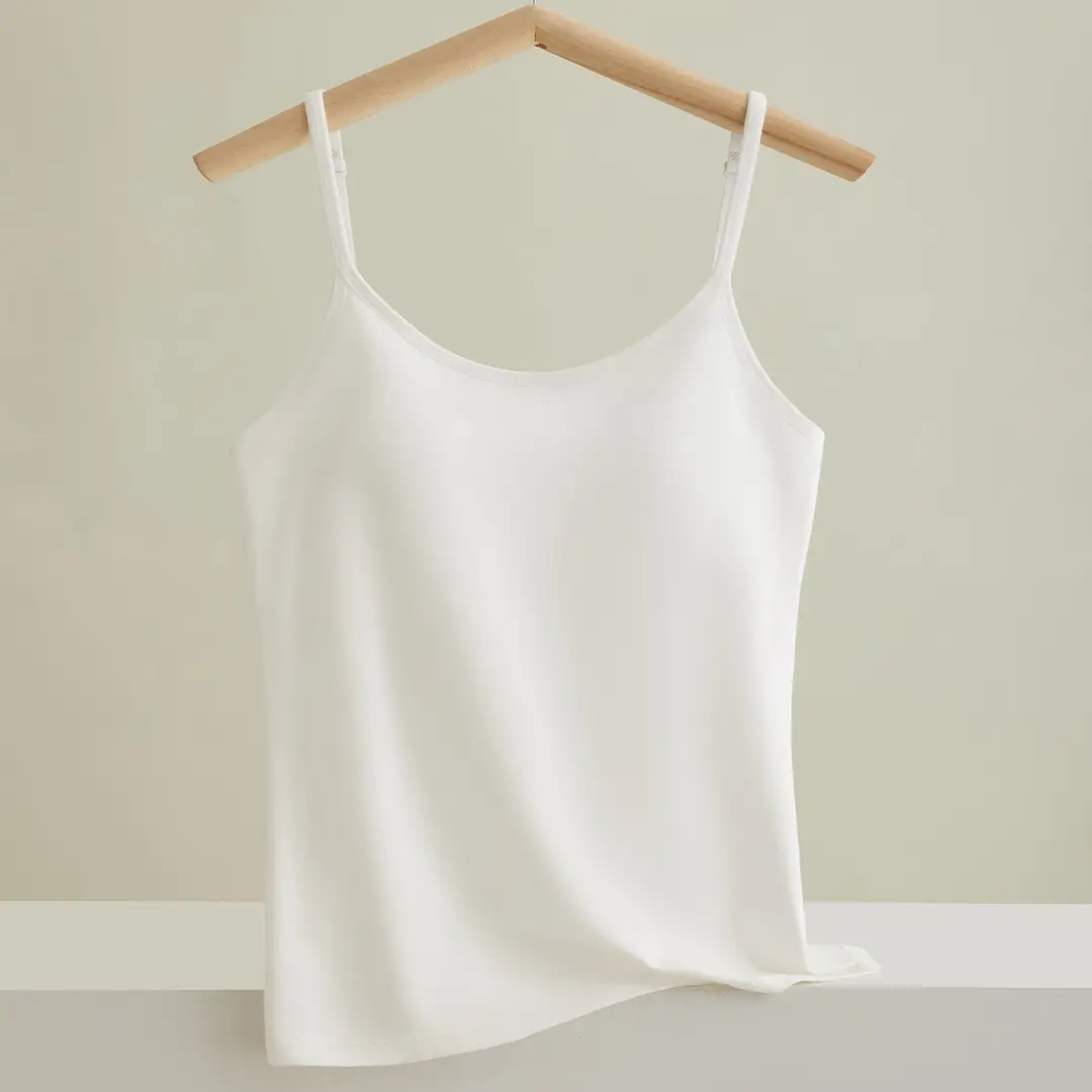 All-In-One Pure Cotton Camisole for Women with Built-In Chest Pads, Adjustable, Plus-Size, Anti-Exposure, Beautiful Back Design, Base Layer Top