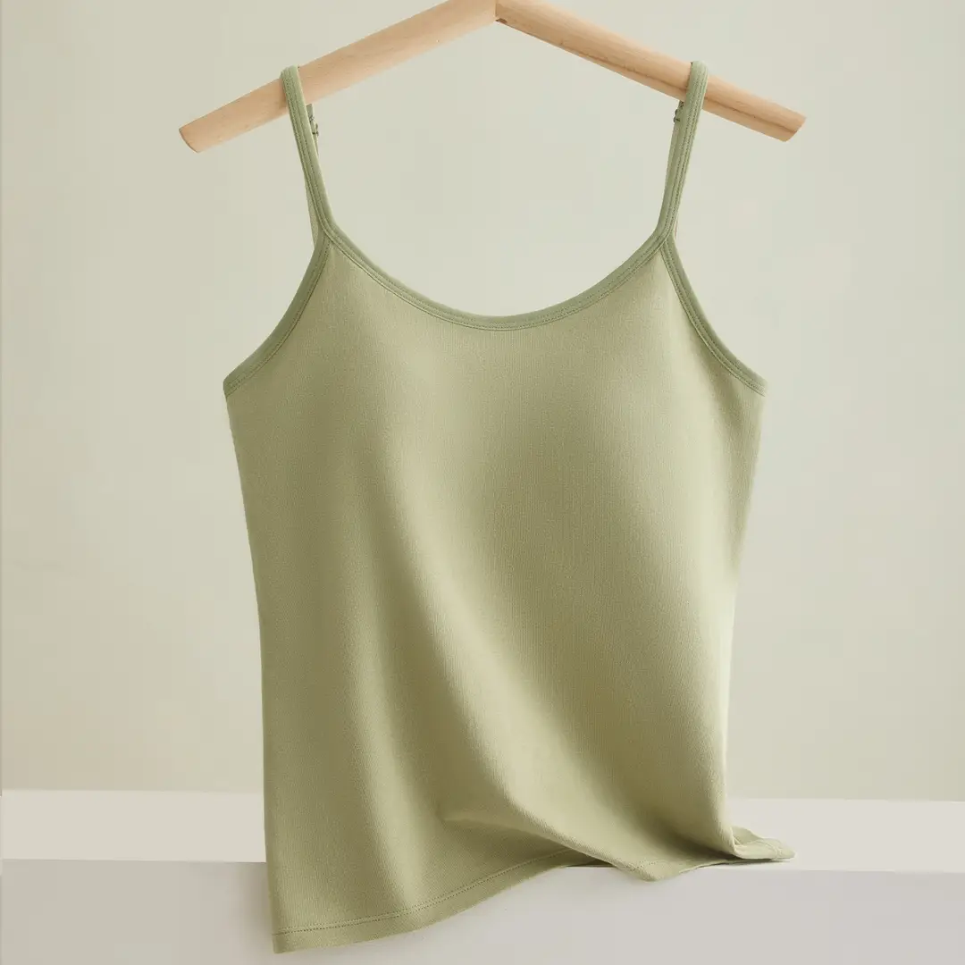 All-In-One Pure Cotton Camisole for Women with Built-In Chest Pads, Adjustable, Plus-Size, Anti-Exposure, Beautiful Back Design, Base Layer Top