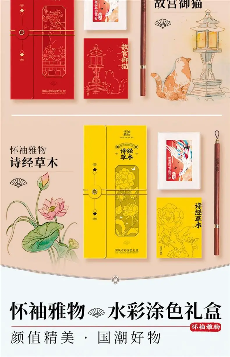 Feile Bird Watercolor Line Drawing Set: Elegant Pocket Art Supplies for Coloring Jiangshan Landscape Paintings, Plants, and the Forbidden City — feature 4