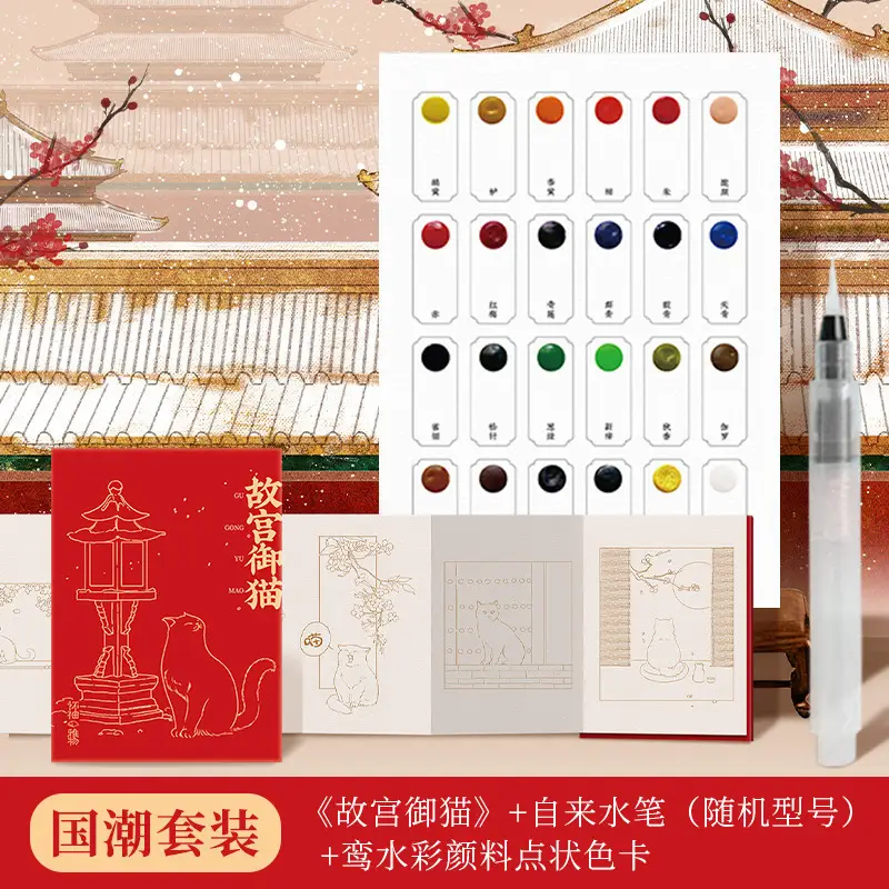 Feile Bird Watercolor Line Drawing Set: Elegant Pocket Art Supplies for Coloring Jiangshan Landscape Paintings, Plants, and the Forbidden City