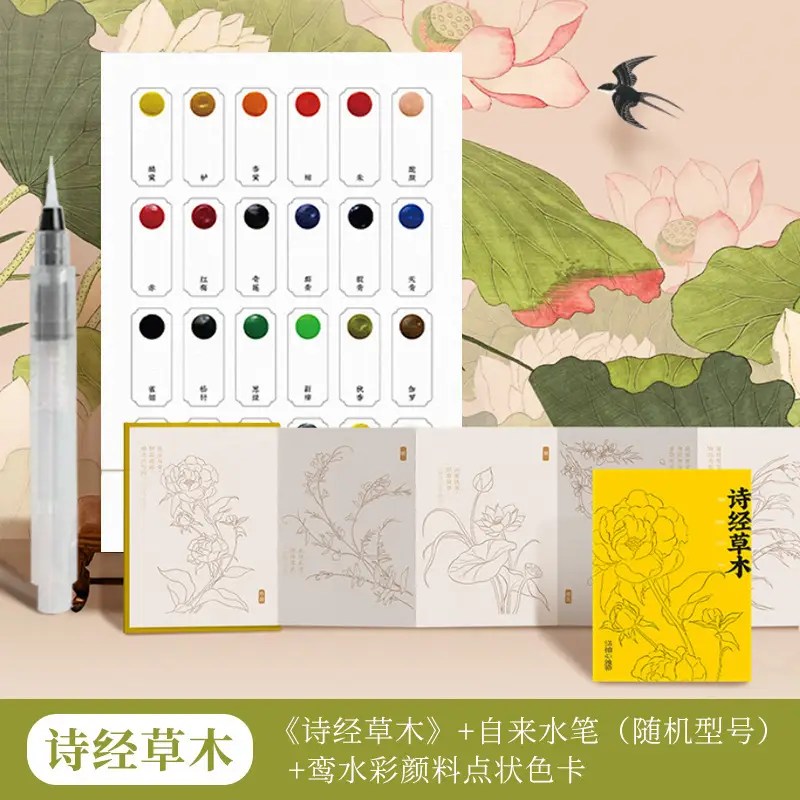 Feile Bird Watercolor Line Drawing Set: Elegant Pocket Art Supplies for Coloring Jiangshan Landscape Paintings, Plants, and the Forbidden City