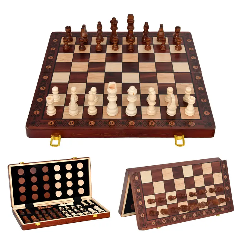 Factory Direct Sales Cross-Border Magnetic Portable Three-In-One Chess, Checkers, and Backgammon Educational Desktop Toys