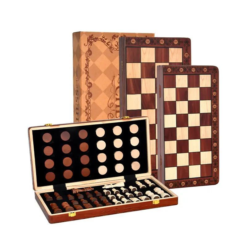 Factory Direct Sales Cross-Border Magnetic Portable Three-In-One Chess, Checkers, and Backgammon Educational Desktop Toys