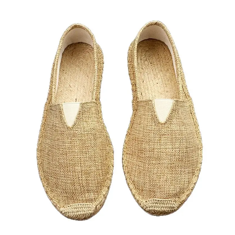 Summer Handmade Linen-Soled Straw Shoes for Men, Slip-On Lazy Fisherman Shoes, Casual Breathable Sweat-Absorbent Single Shoes, Canvas Shoes