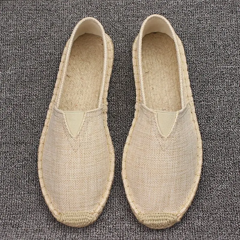 Summer Handmade Linen-Soled Straw Shoes for Men, Slip-On Lazy Fisherman Shoes, Casual Breathable Sweat-Absorbent Single Shoes, Canvas Shoes — feature 1