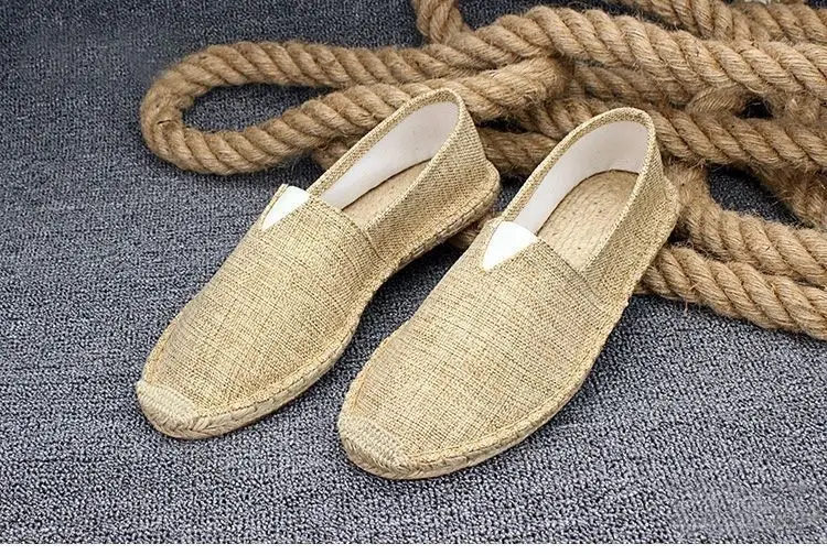 Summer Handmade Linen-Soled Straw Shoes for Men, Slip-On Lazy Fisherman Shoes, Casual Breathable Sweat-Absorbent Single Shoes, Canvas Shoes — feature 16