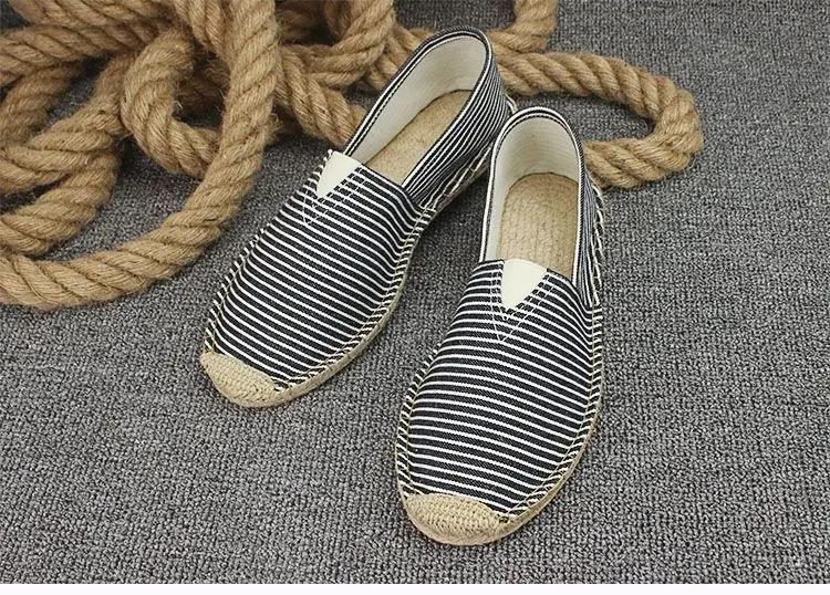 Summer Handmade Linen-Soled Straw Shoes for Men, Slip-On Lazy Fisherman Shoes, Casual Breathable Sweat-Absorbent Single Shoes, Canvas Shoes — feature 35