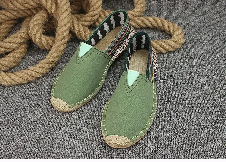 Summer Handmade Linen-Soled Straw Shoes for Men, Slip-On Lazy Fisherman Shoes, Casual Breathable Sweat-Absorbent Single Shoes, Canvas Shoes — feature 37