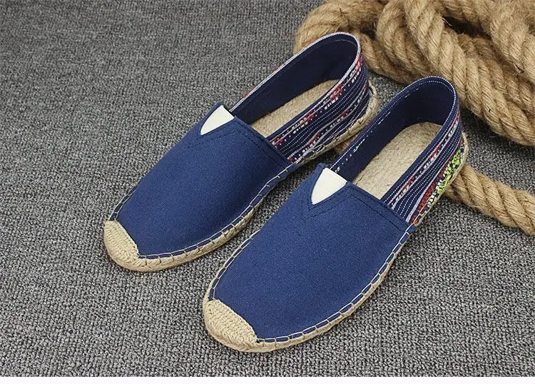 Summer Handmade Linen-Soled Straw Shoes for Men, Slip-On Lazy Fisherman Shoes, Casual Breathable Sweat-Absorbent Single Shoes, Canvas Shoes — feature 38