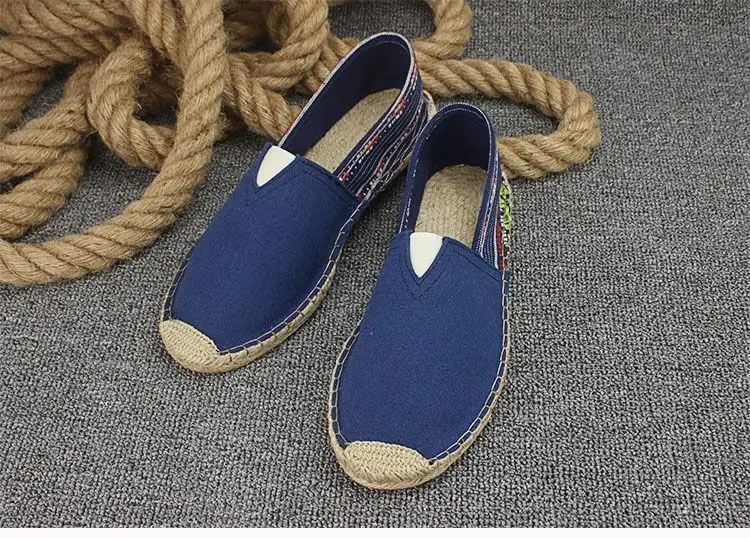 Summer Handmade Linen-Soled Straw Shoes for Men, Slip-On Lazy Fisherman Shoes, Casual Breathable Sweat-Absorbent Single Shoes, Canvas Shoes — feature 39
