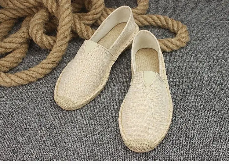 Summer Handmade Linen-Soled Straw Shoes for Men, Slip-On Lazy Fisherman Shoes, Casual Breathable Sweat-Absorbent Single Shoes, Canvas Shoes — feature 9