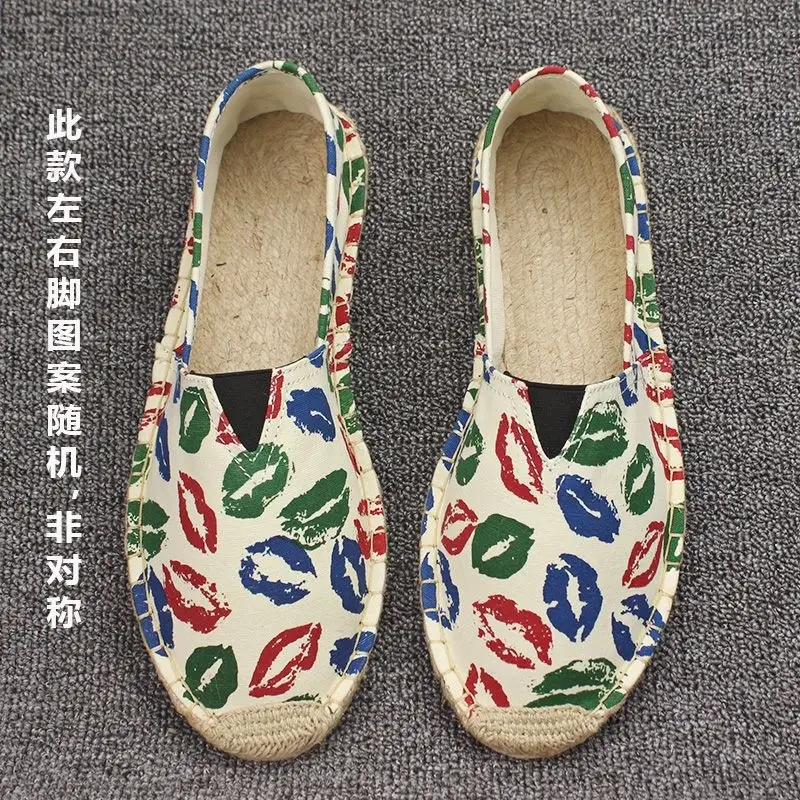 Summer Handmade Linen-Soled Straw Shoes for Men, Slip-On Lazy Fisherman Shoes, Casual Breathable Sweat-Absorbent Single Shoes, Canvas Shoes