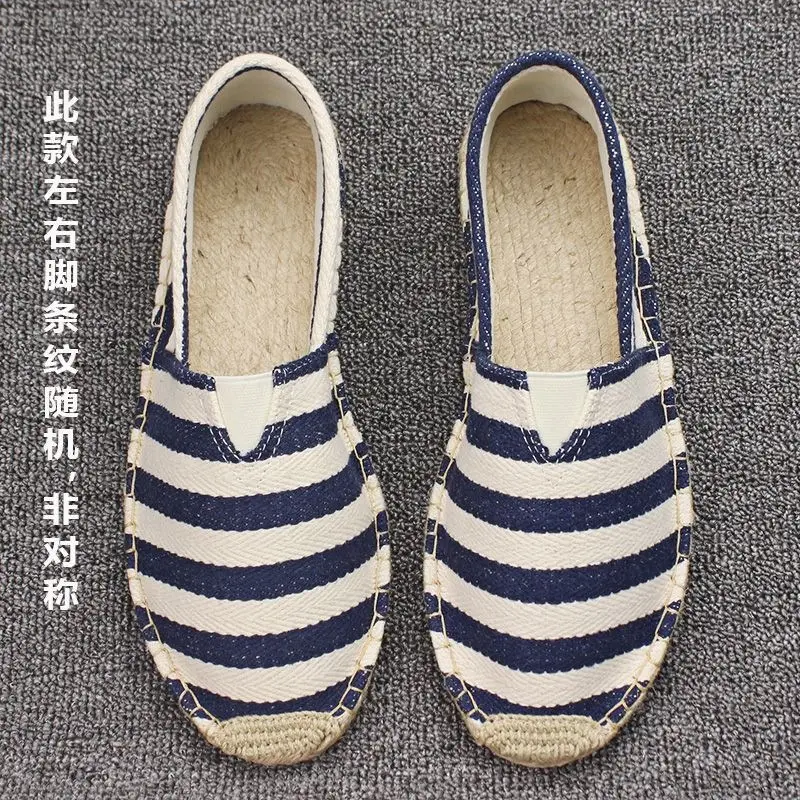 Summer Handmade Linen-Soled Straw Shoes for Men, Slip-On Lazy Fisherman Shoes, Casual Breathable Sweat-Absorbent Single Shoes, Canvas Shoes