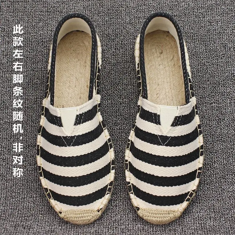 Summer Handmade Linen-Soled Straw Shoes for Men, Slip-On Lazy Fisherman Shoes, Casual Breathable Sweat-Absorbent Single Shoes, Canvas Shoes