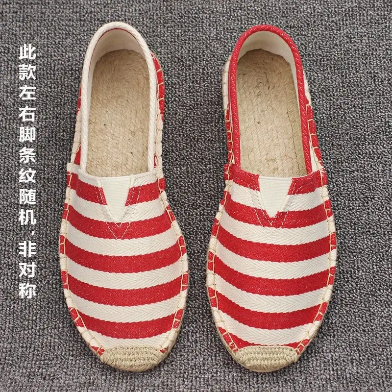 Summer Handmade Linen-Soled Straw Shoes for Men, Slip-On Lazy Fisherman Shoes, Casual Breathable Sweat-Absorbent Single Shoes, Canvas Shoes