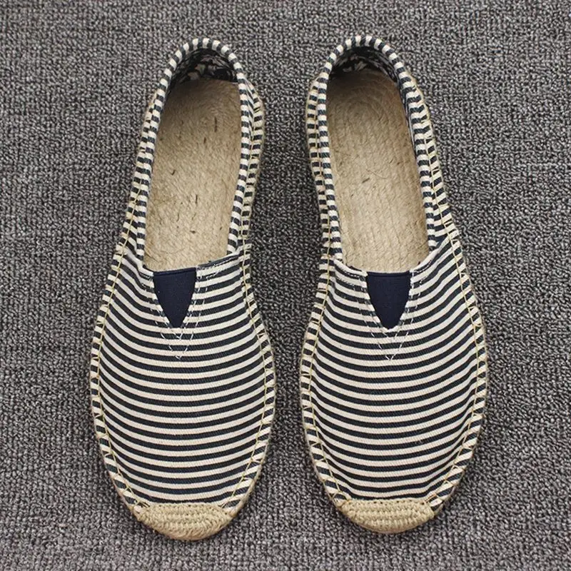 Summer Handmade Linen-Soled Straw Shoes for Men, Slip-On Lazy Fisherman Shoes, Casual Breathable Sweat-Absorbent Single Shoes, Canvas Shoes