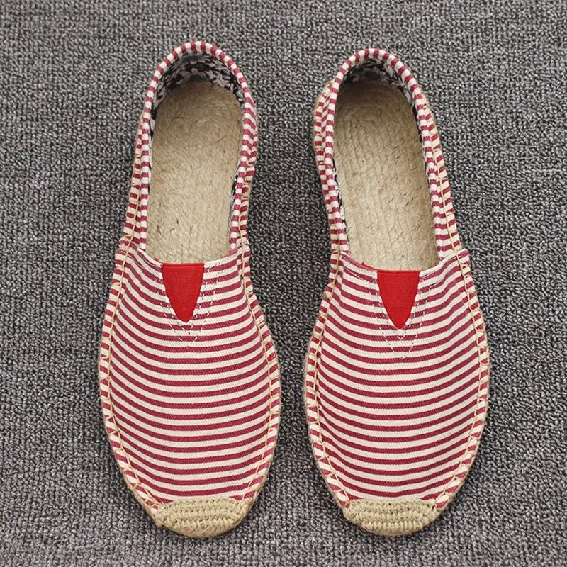 Summer Handmade Linen-Soled Straw Shoes for Men, Slip-On Lazy Fisherman Shoes, Casual Breathable Sweat-Absorbent Single Shoes, Canvas Shoes