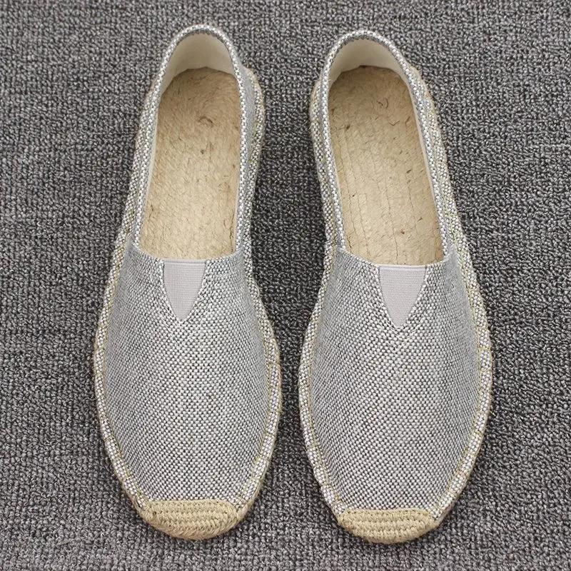 Summer Handmade Linen-Soled Straw Shoes for Men, Slip-On Lazy Fisherman Shoes, Casual Breathable Sweat-Absorbent Single Shoes, Canvas Shoes