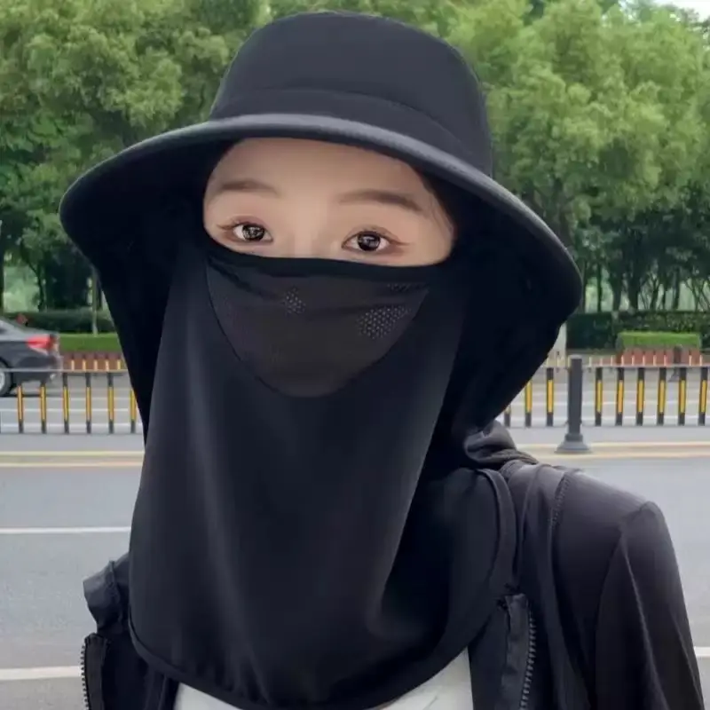 Farm Work Hat with Sun Protection Face Mask, Full-Face with Large Brim, Women's Outdoor Uv Protection Breathable Face Mask, Ice Silk Mask
