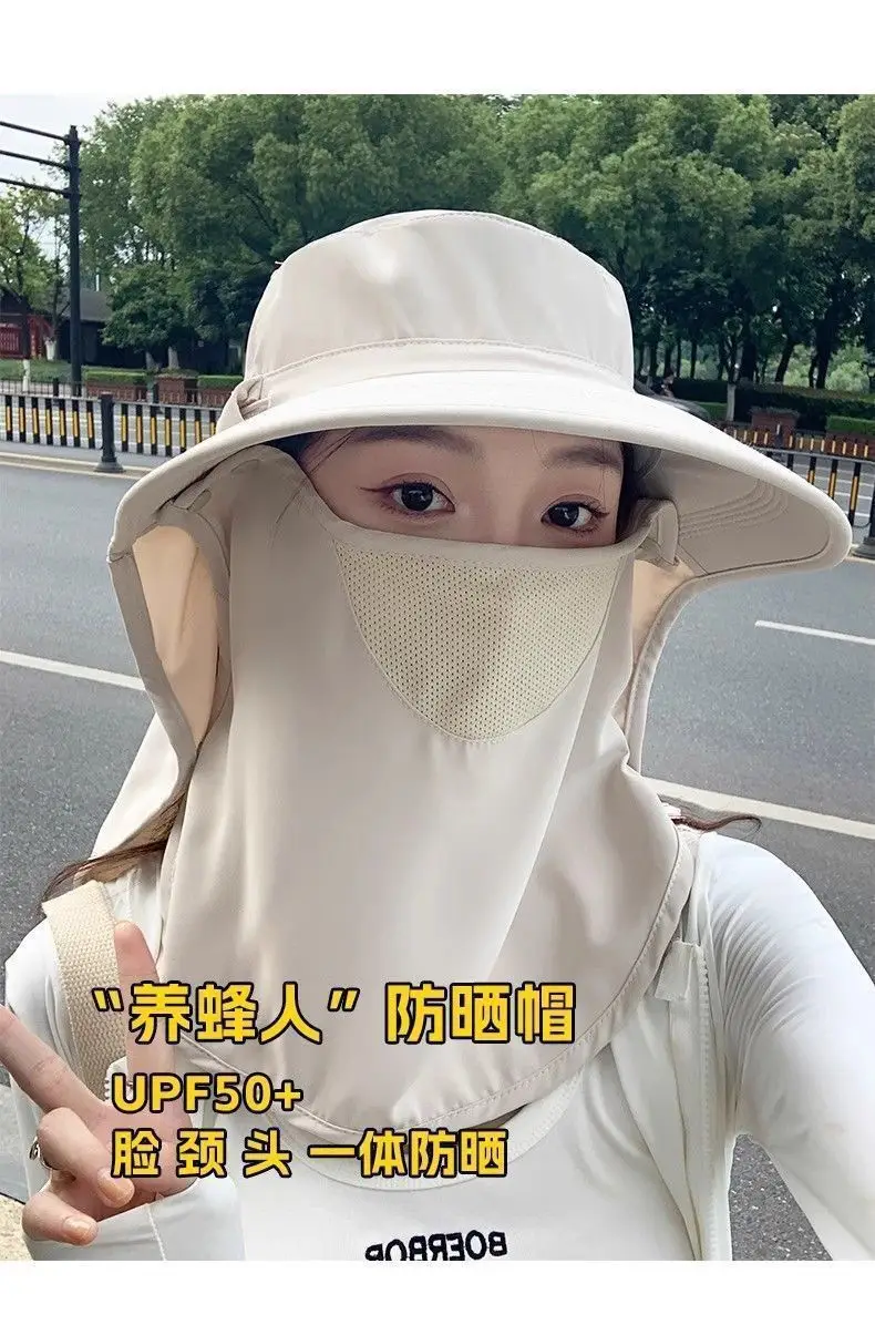 Farm Work Hat with Sun Protection Face Mask, Full-Face with Large Brim, Women's Outdoor Uv Protection Breathable Face Mask, Ice Silk Mask — feature 11