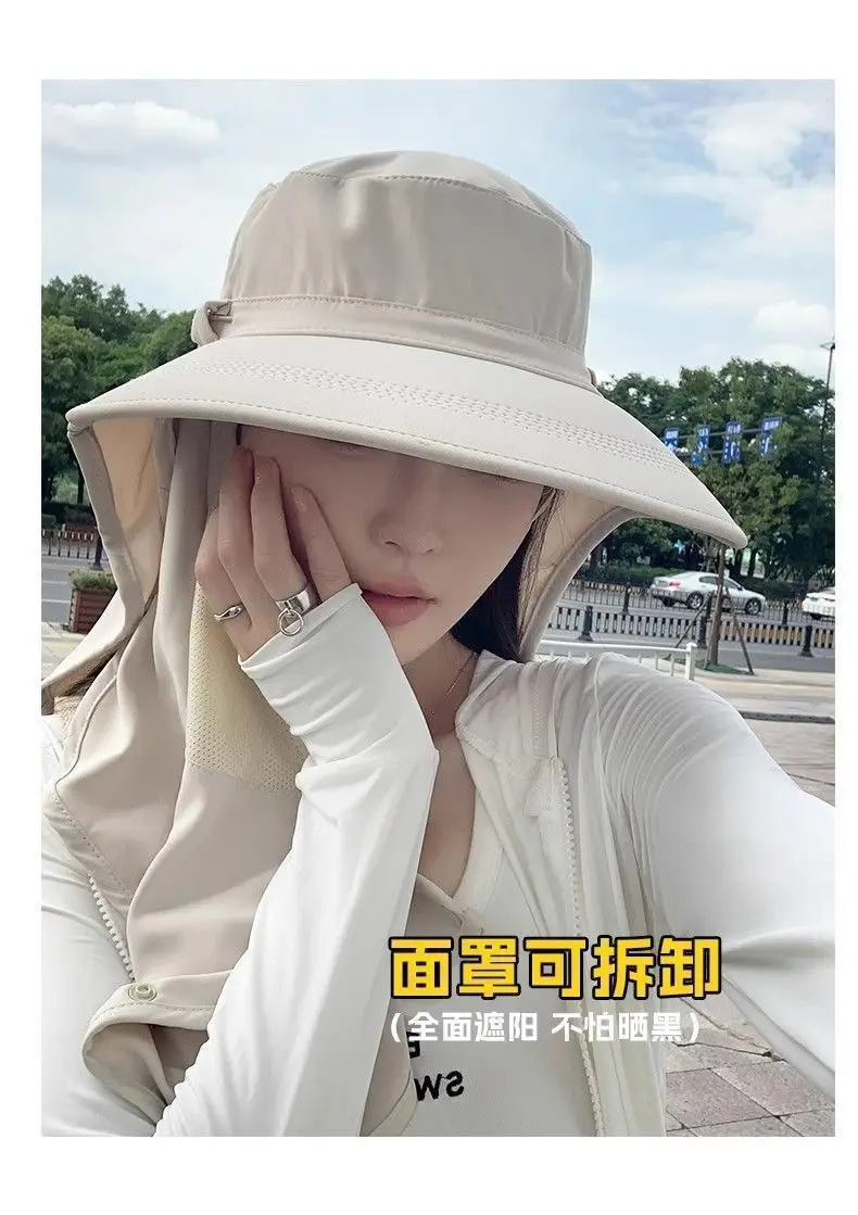 Farm Work Hat with Sun Protection Face Mask, Full-Face with Large Brim, Women's Outdoor Uv Protection Breathable Face Mask, Ice Silk Mask — feature 12
