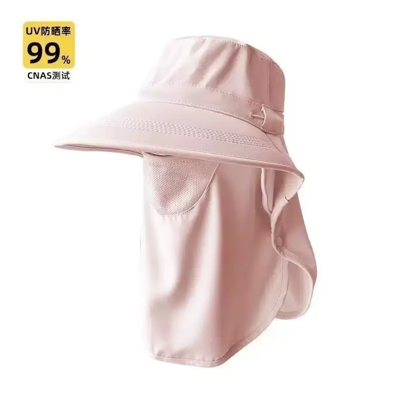 Farm Work Hat with Sun Protection Face Mask, Full-Face with Large Brim, Women's Outdoor Uv Protection Breathable Face Mask, Ice Silk Mask