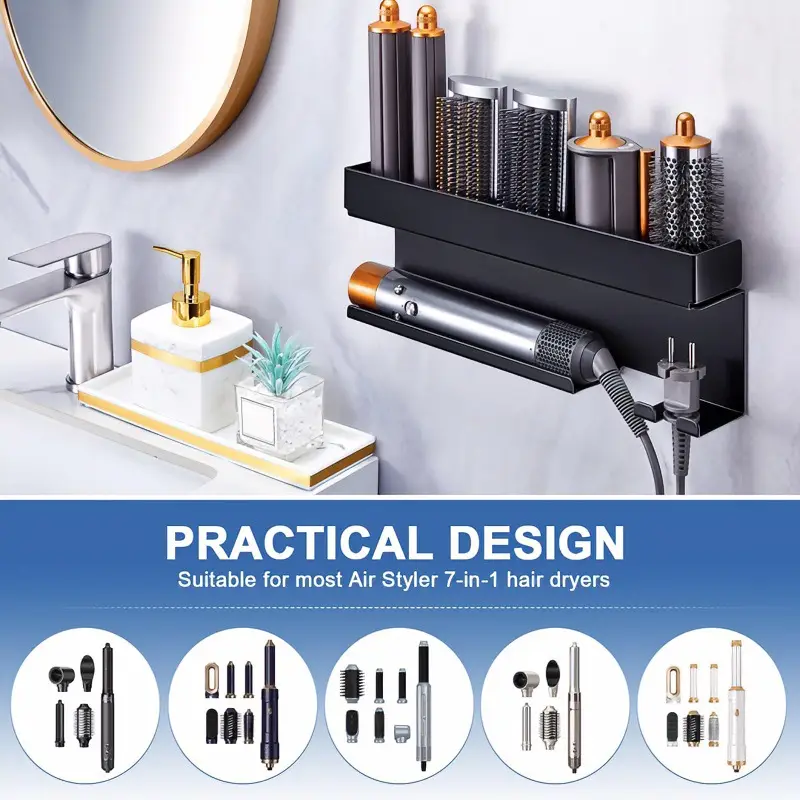No-drill hair dryer and styling tool holder Dyson curling iron and hair straightener wall-mounted storage rack - Image 4