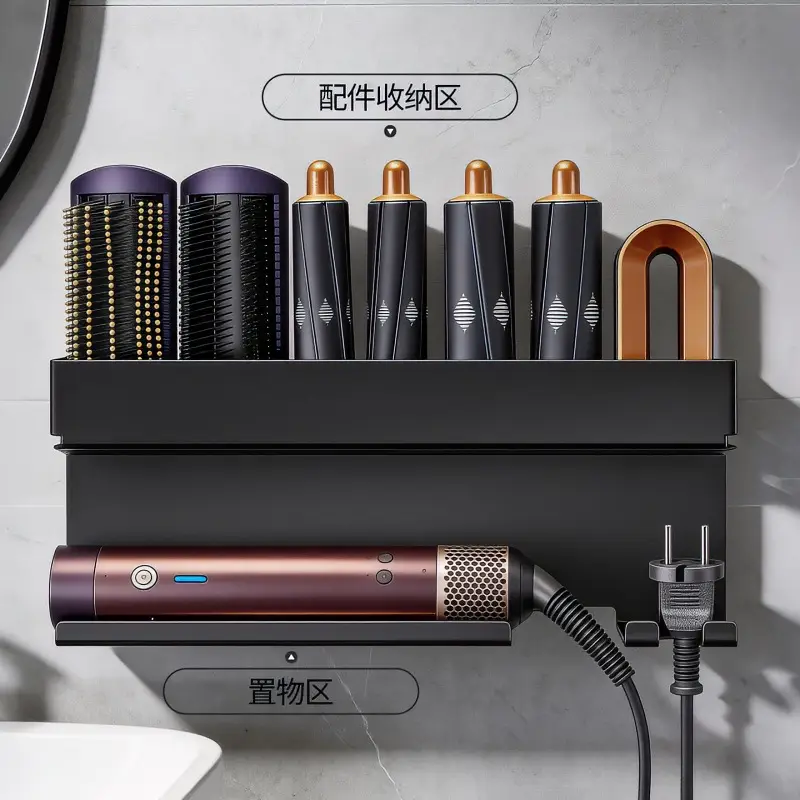 No-drill hair dryer and styling tool holder Dyson curling iron and hair straightener wall-mounted storage rack - Image 5