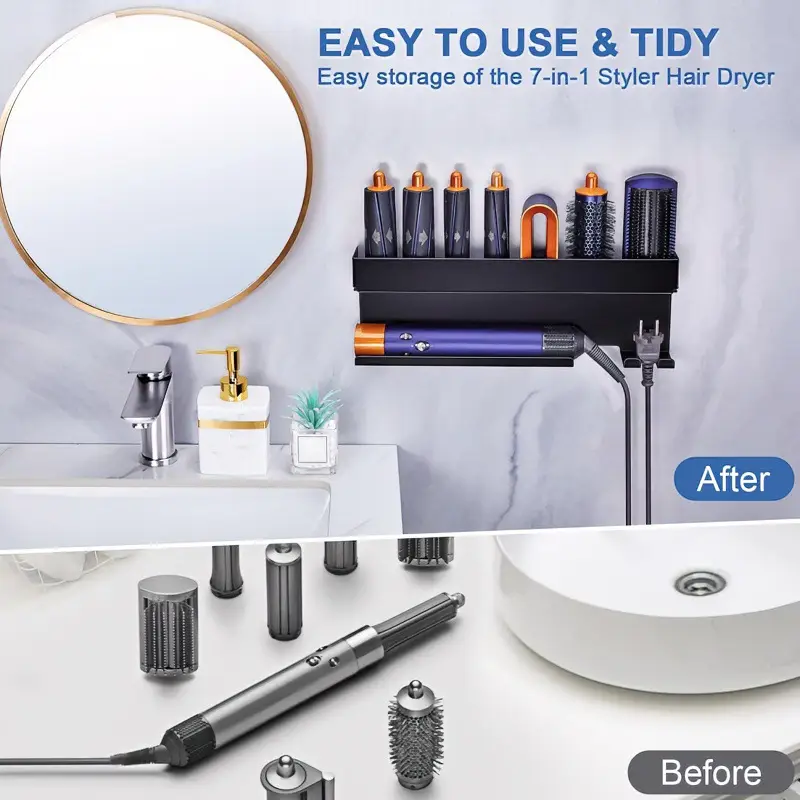 No-drill hair dryer and styling tool holder Dyson curling iron and hair straightener wall-mounted storage rack - Image 6