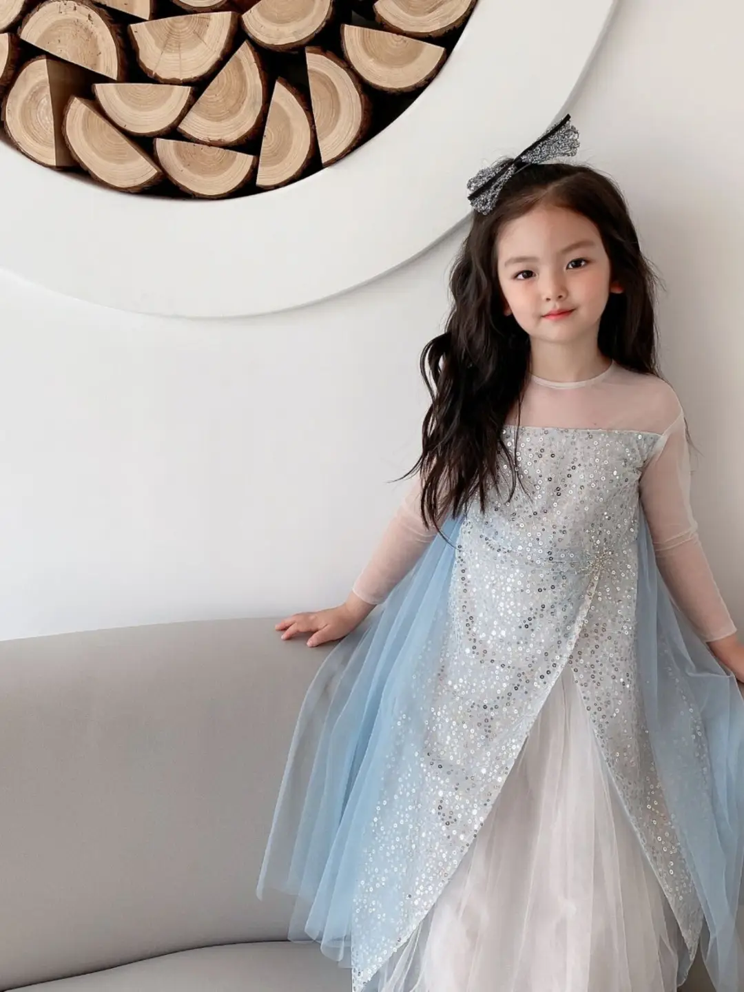 Ya'S｜【Elsa Benza】Girls' Frozen Princess Dress Flower Girl Dress Sequin Dress with Long Cape - Image 3