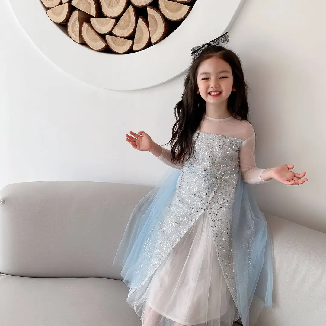 Ya'S｜【Elsa Benza】Girls' Frozen Princess Dress Flower Girl Dress Sequin Dress with Long Cape — feature 1