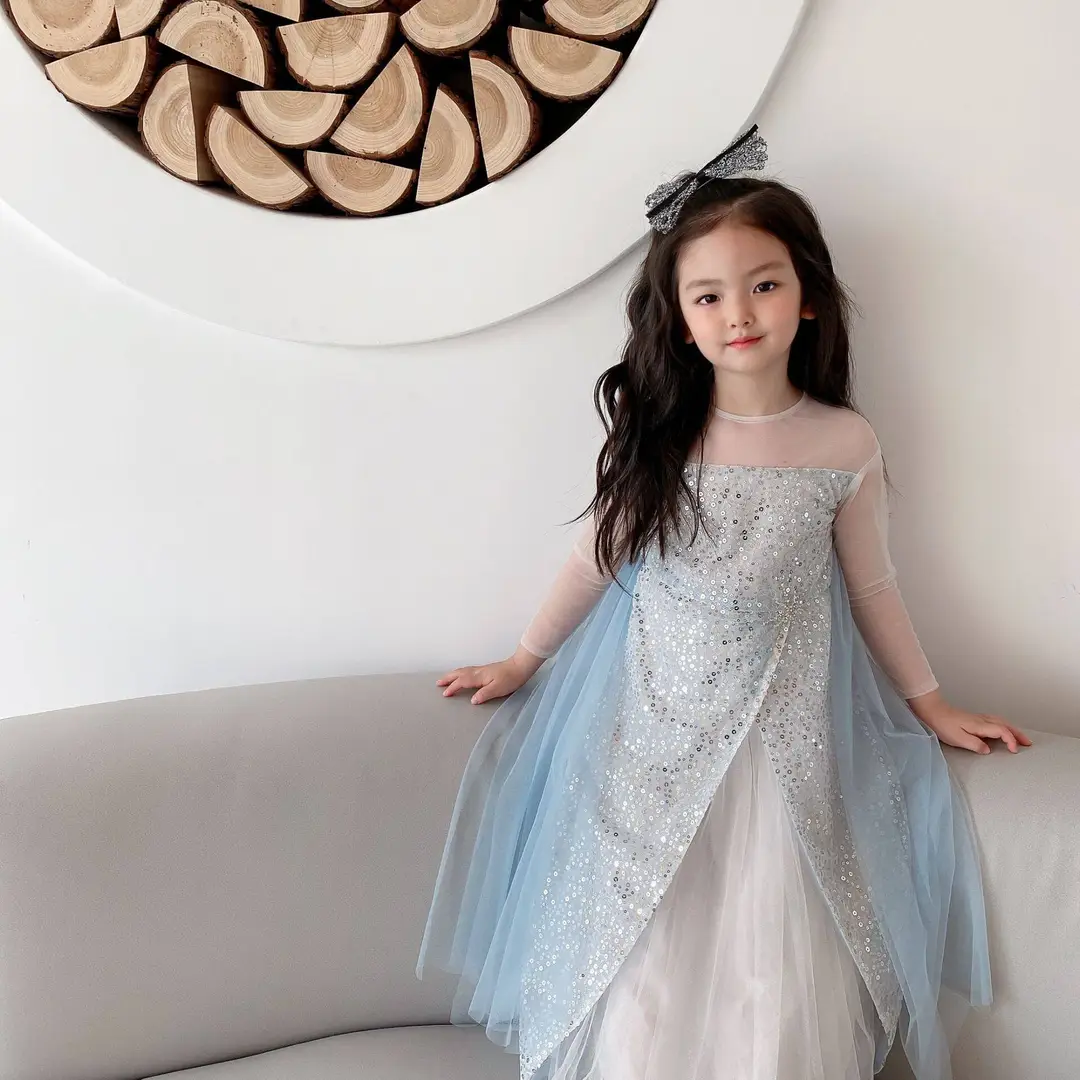 Ya'S｜【Elsa Benza】Girls' Frozen Princess Dress Flower Girl Dress Sequin Dress with Long Cape — feature 2