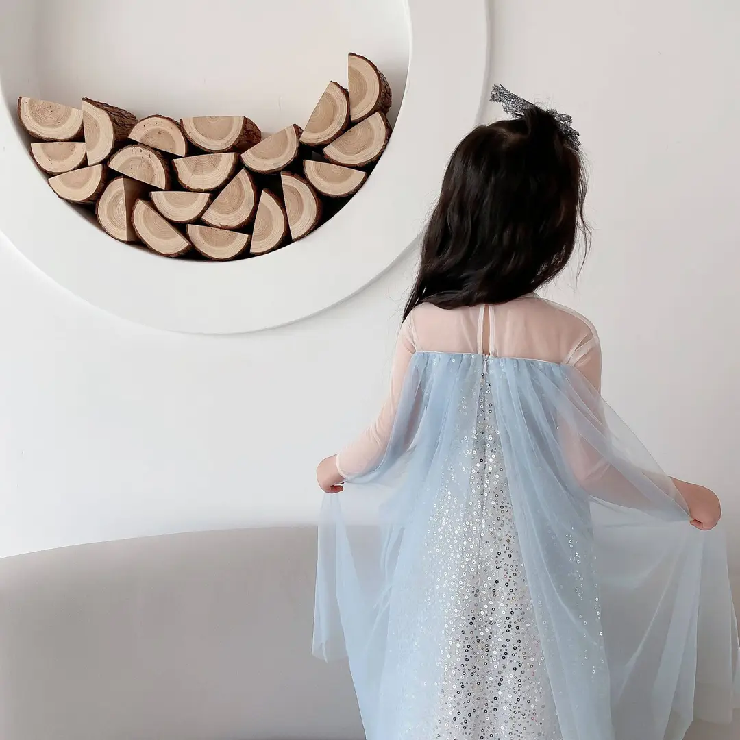 Ya'S｜【Elsa Benza】Girls' Frozen Princess Dress Flower Girl Dress Sequin Dress with Long Cape — feature 3