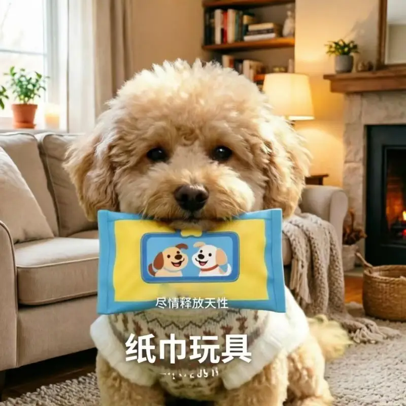 Pet Wet Wipes Toy for Dogs, Boredom-Relief, Teeth-Grinding, Educational, Food-Hiding Gadget, Realistic Tissue Paper Toy