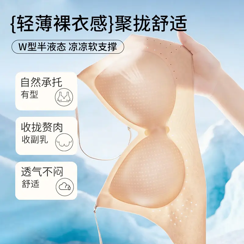 Large Backless Invisible Foundation-Like Bra for Women, Push-Up Beauty Back, Ice-Skin Cooling Sensation, Fixed Cup, Seamless Bra, Summer Thin Style