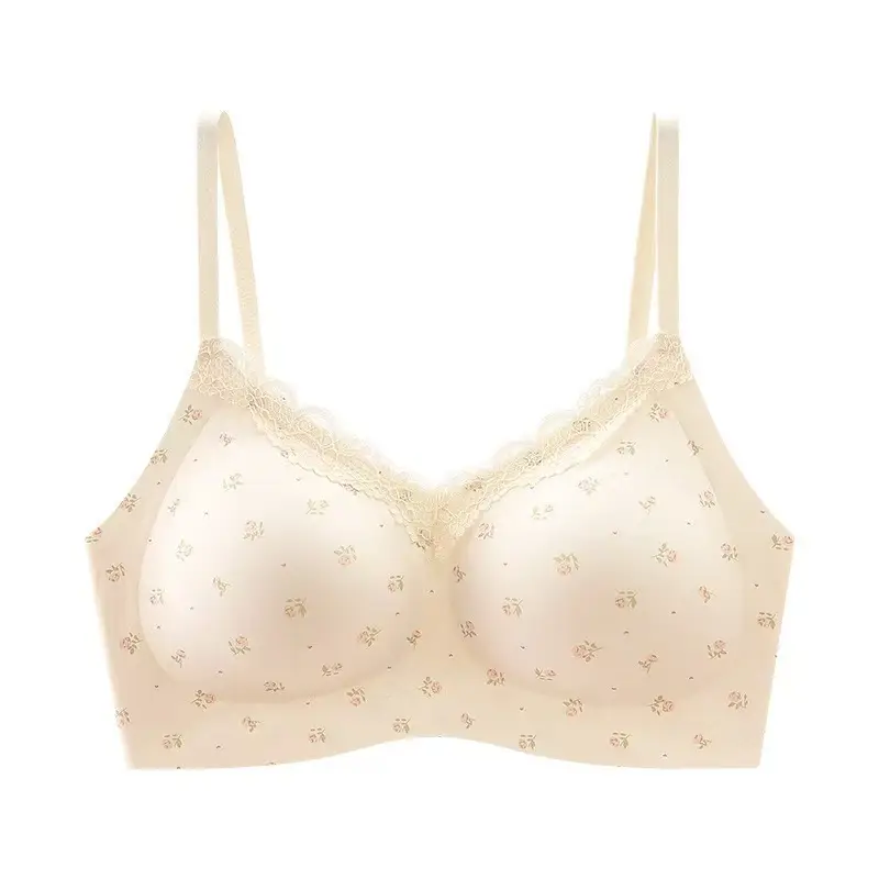 Original Lace Fixed-Cup French-Style Lingerie for Women with Small Busts, Seamless, Wireless Bra with Integrated Beautiful Back Design