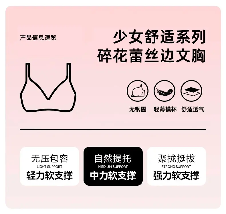 Original Lace Fixed-Cup French-Style Lingerie for Women with Small Busts, Seamless, Wireless Bra with Integrated Beautiful Back Design — feature 3