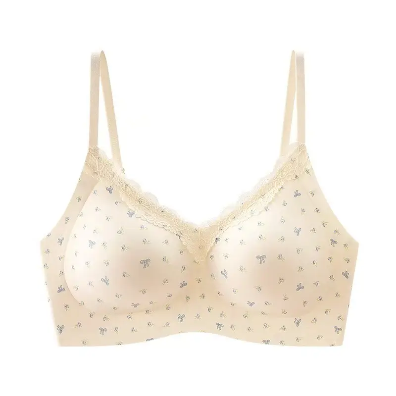 Original Lace Fixed-Cup French-Style Lingerie for Women with Small Busts, Seamless, Wireless Bra with Integrated Beautiful Back Design